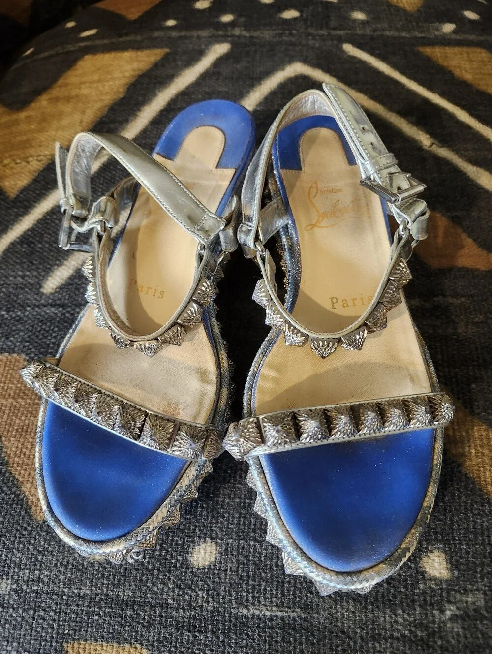 Sale🌟Christian Louboutin Holographic Rainbow Madmonica Platform Cobalt 35